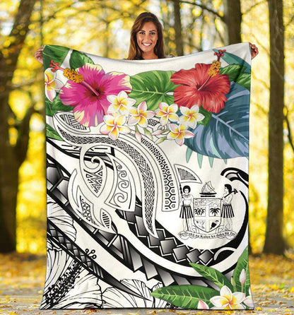 Fiji Polynesian Premium Blanket - Summer Plumeria (White)-Myprintsy