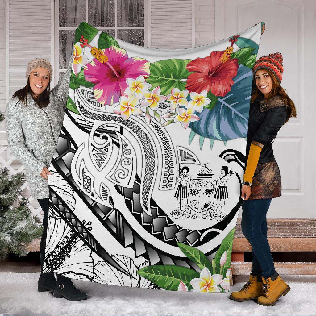 Fiji Polynesian Premium Blanket - Summer Plumeria (White)-Myprintsy