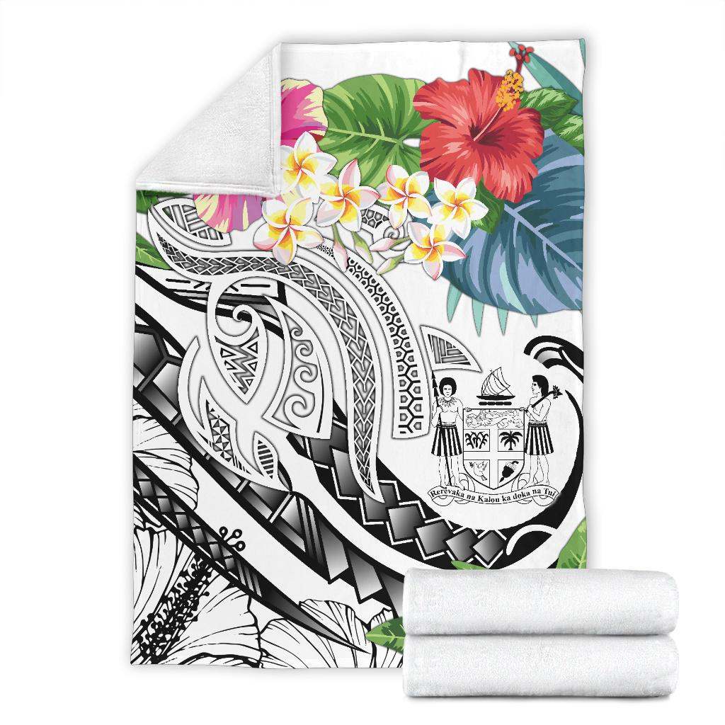 Fiji Polynesian Premium Blanket - Summer Plumeria (White)-Myprintsy