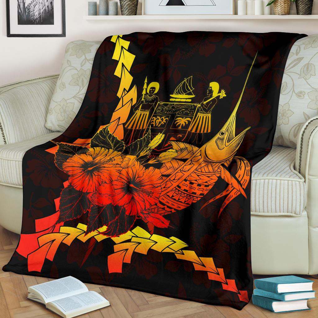 Fiji Polynesian Premium Blanket - Swordfish With Hibiscus-Myprintsy