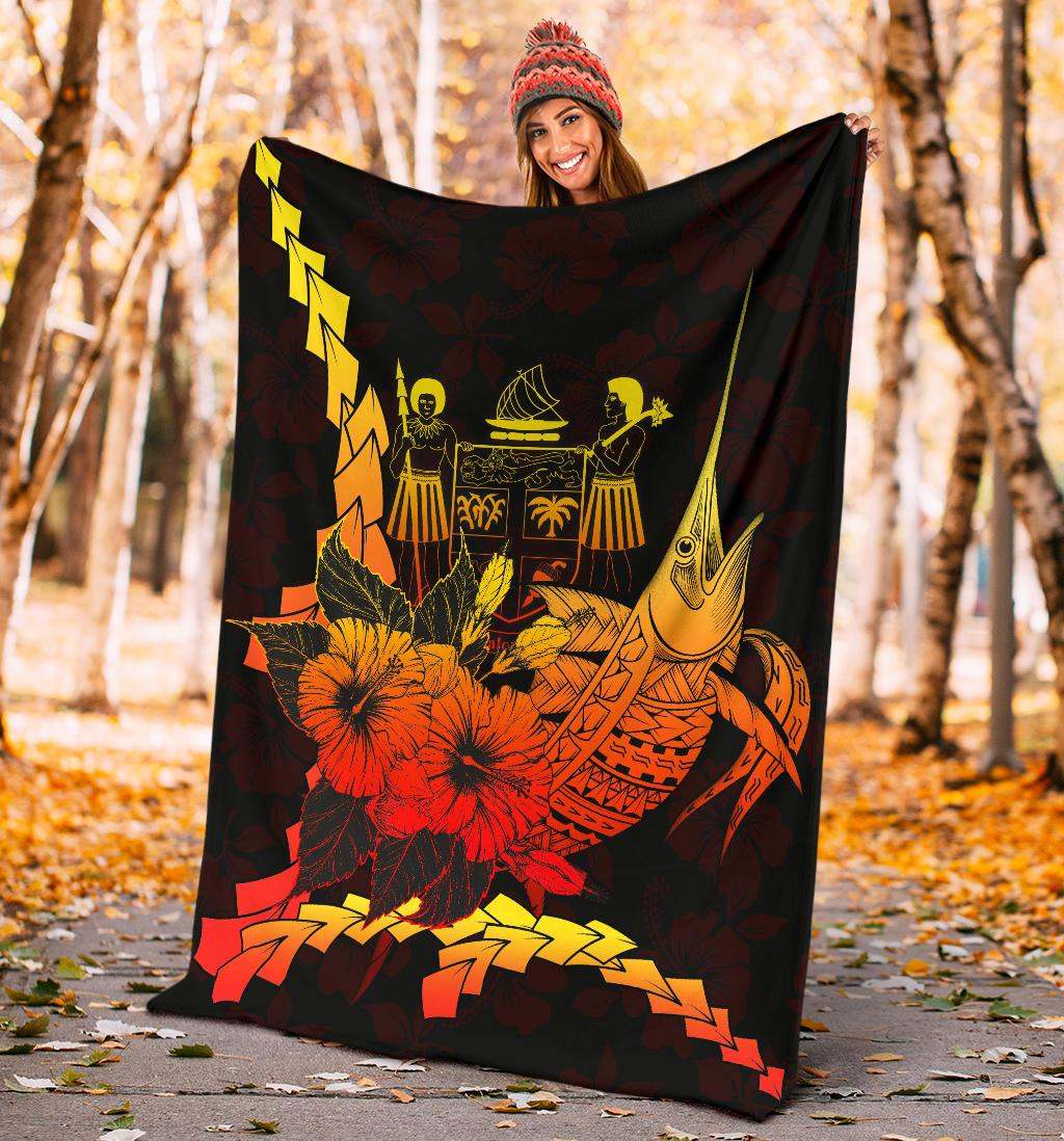 Fiji Polynesian Premium Blanket - Swordfish With Hibiscus-Myprintsy