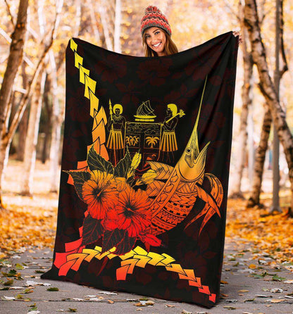 Fiji Polynesian Premium Blanket - Swordfish With Hibiscus-Myprintsy