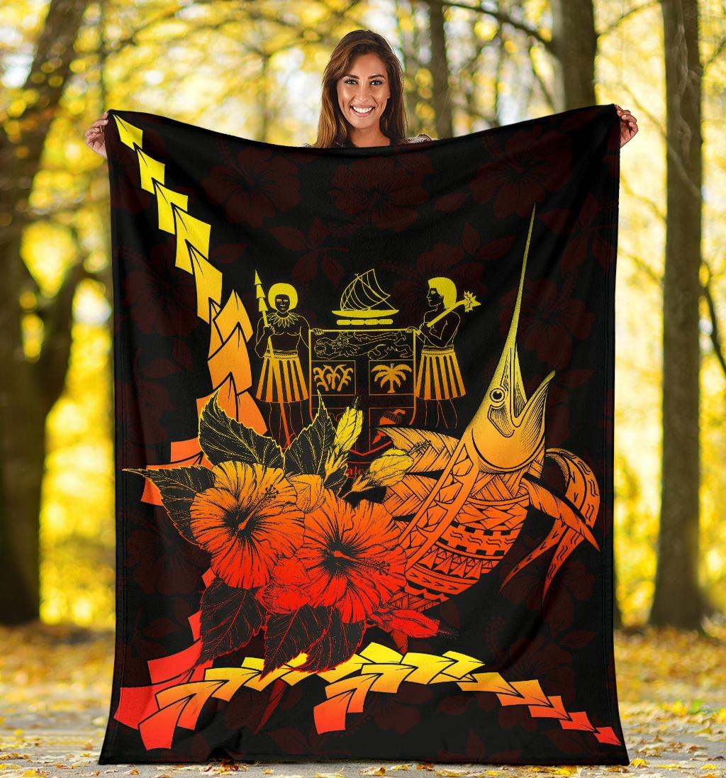Fiji Polynesian Premium Blanket - Swordfish With Hibiscus-Myprintsy