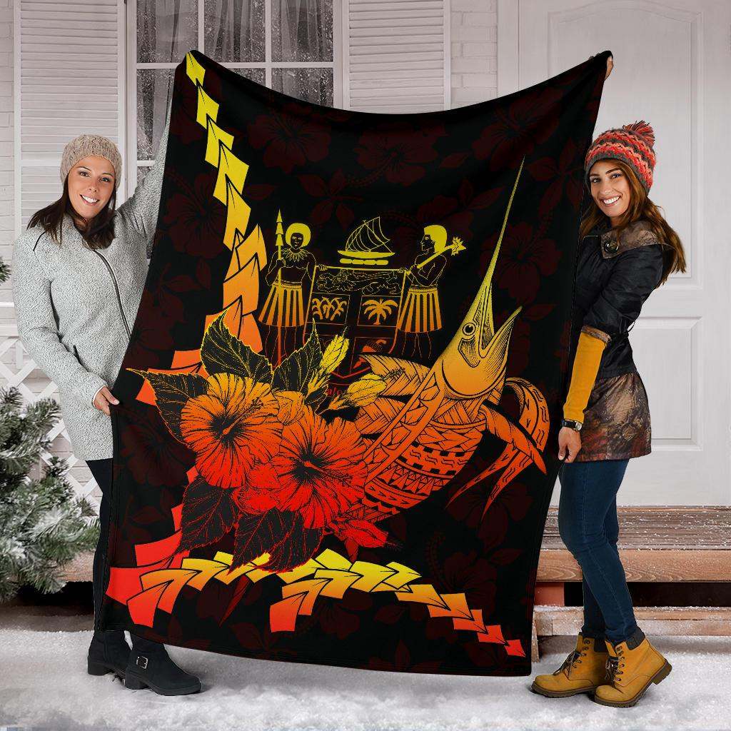 Fiji Polynesian Premium Blanket - Swordfish With Hibiscus-Myprintsy