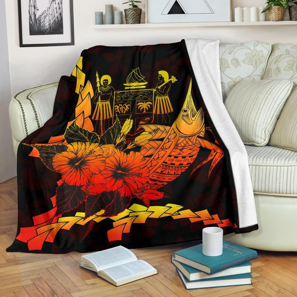 Fiji Polynesian Premium Blanket - Swordfish With Hibiscus-Myprintsy