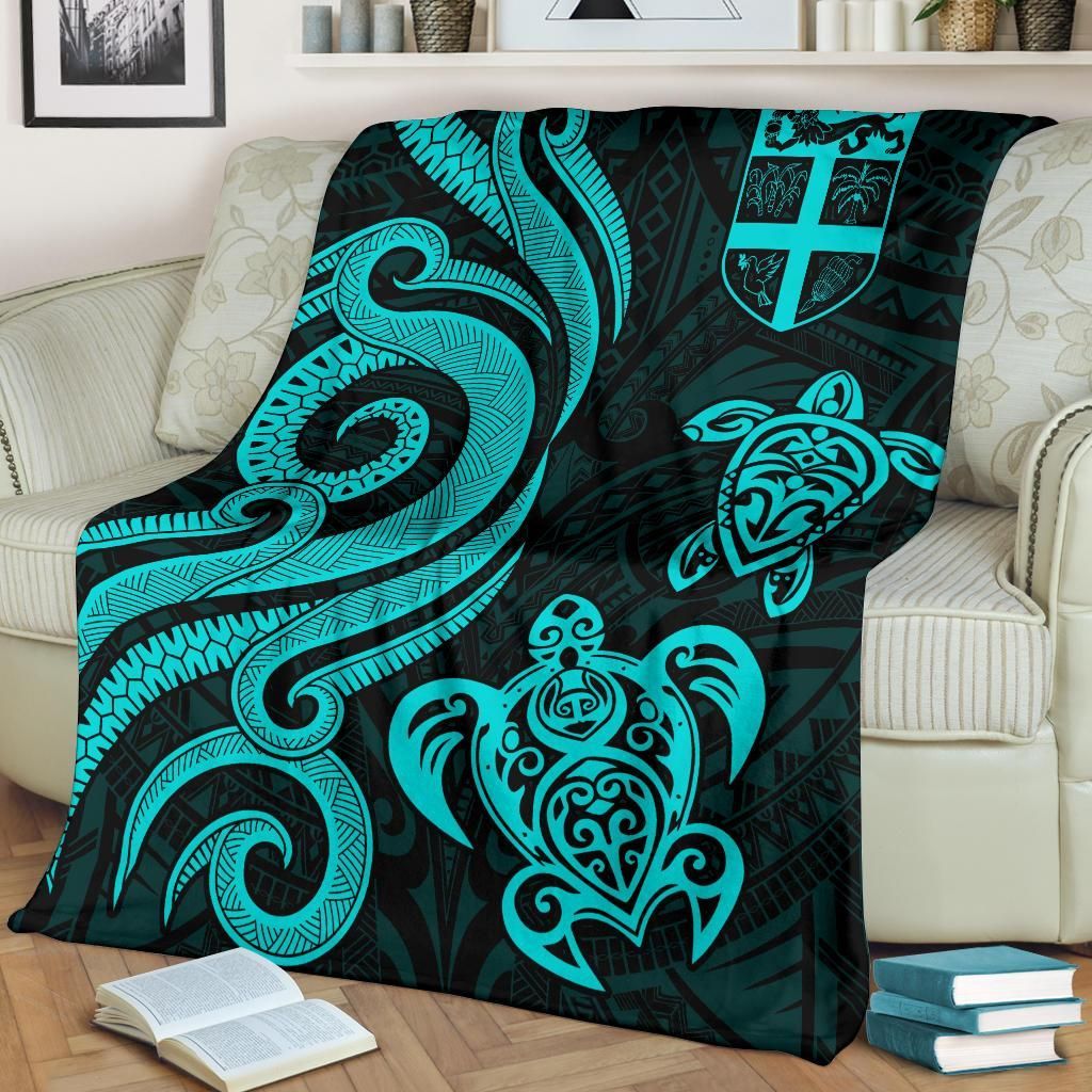 Fiji Polynesian Premium Blanket - Turquoise Tentacle Turtle-Myprintsy