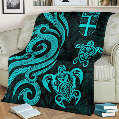 Fiji Polynesian Premium Blanket - Turquoise Tentacle Turtle-Myprintsy