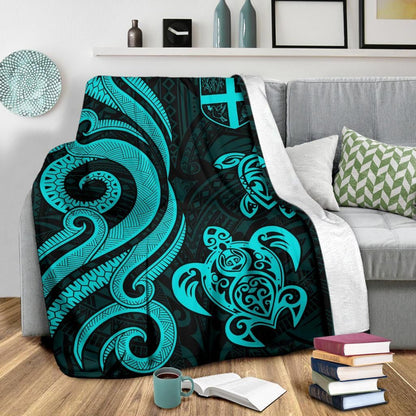 Fiji Polynesian Premium Blanket - Turquoise Tentacle Turtle-Myprintsy