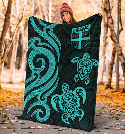 Fiji Polynesian Premium Blanket - Turquoise Tentacle Turtle-Myprintsy
