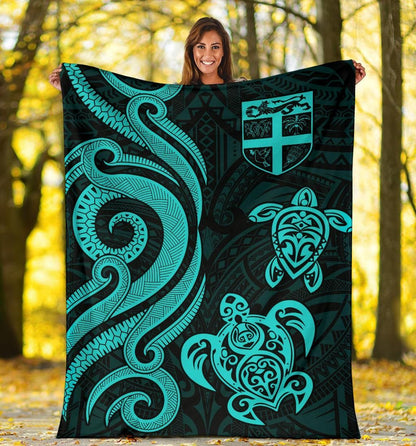Fiji Polynesian Premium Blanket - Turquoise Tentacle Turtle-Myprintsy