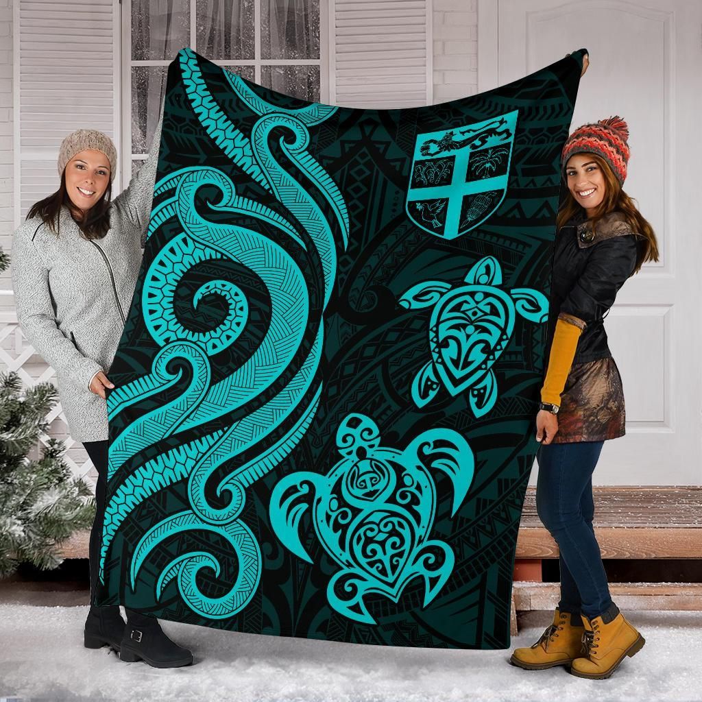 Fiji Polynesian Premium Blanket - Turquoise Tentacle Turtle-Myprintsy