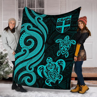 Fiji Polynesian Premium Blanket - Turquoise Tentacle Turtle-Myprintsy