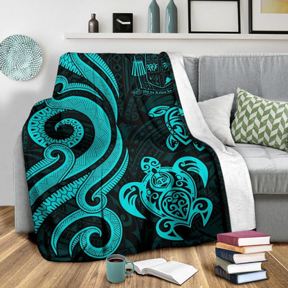 Fiji Polynesian Premium Blanket - Turquoise Tentacle Turtle Crest-Myprintsy