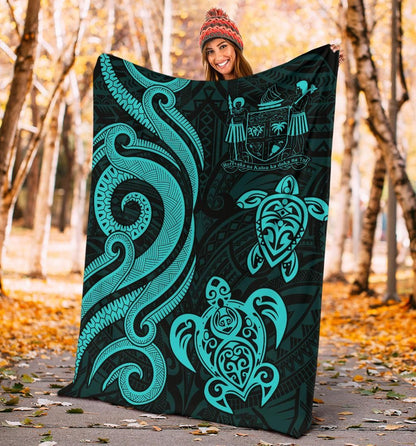 Fiji Polynesian Premium Blanket - Turquoise Tentacle Turtle Crest-Myprintsy