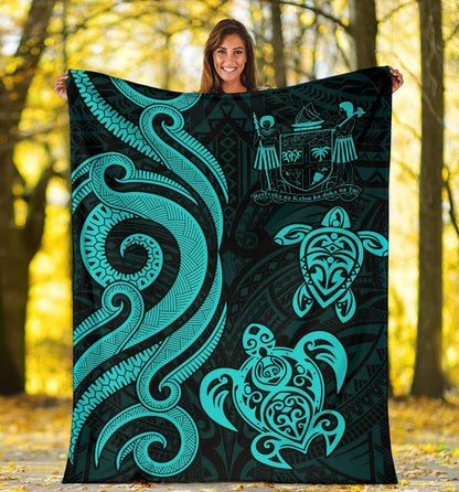 Fiji Polynesian Premium Blanket - Turquoise Tentacle Turtle Crest-Myprintsy