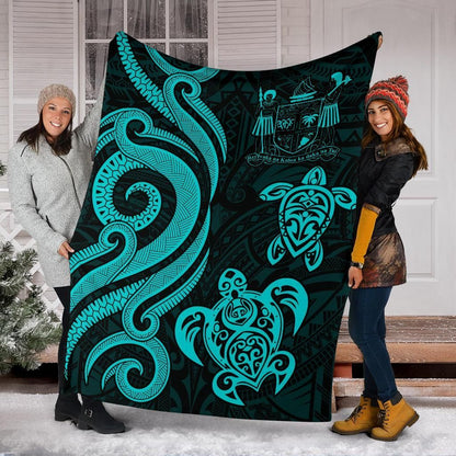 Fiji Polynesian Premium Blanket - Turquoise Tentacle Turtle Crest-Myprintsy