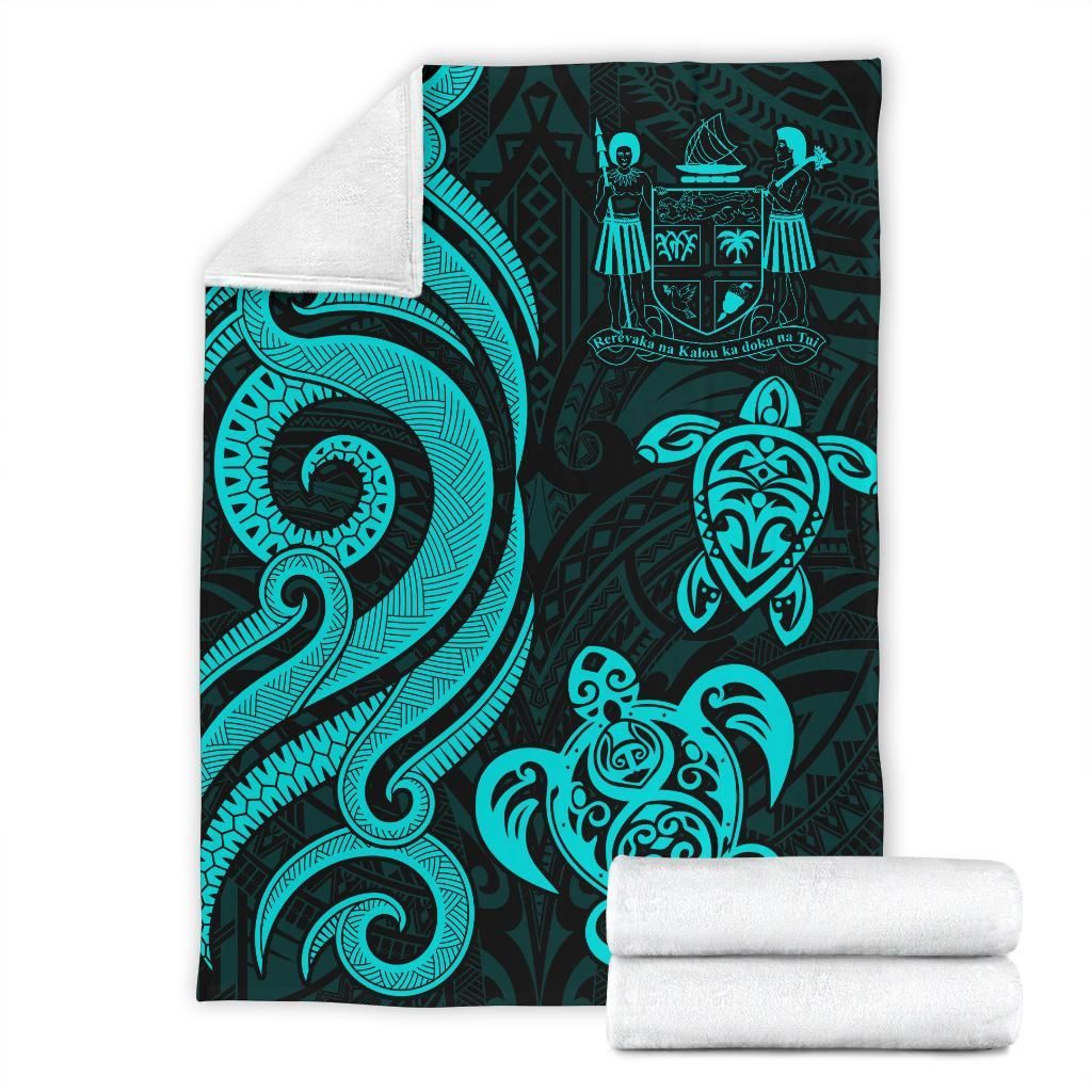 Fiji Polynesian Premium Blanket - Turquoise Tentacle Turtle Crest-Myprintsy