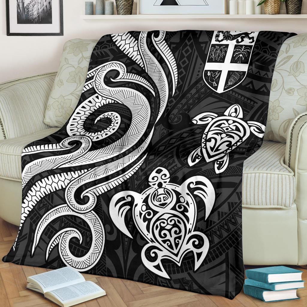 Fiji Polynesian Premium Blanket - White Tentacle Turtle-Myprintsy