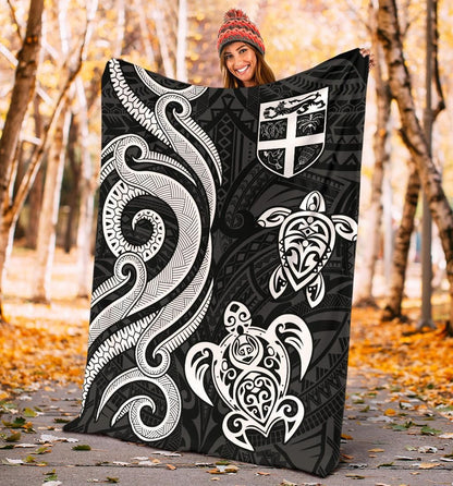Fiji Polynesian Premium Blanket - White Tentacle Turtle-Myprintsy