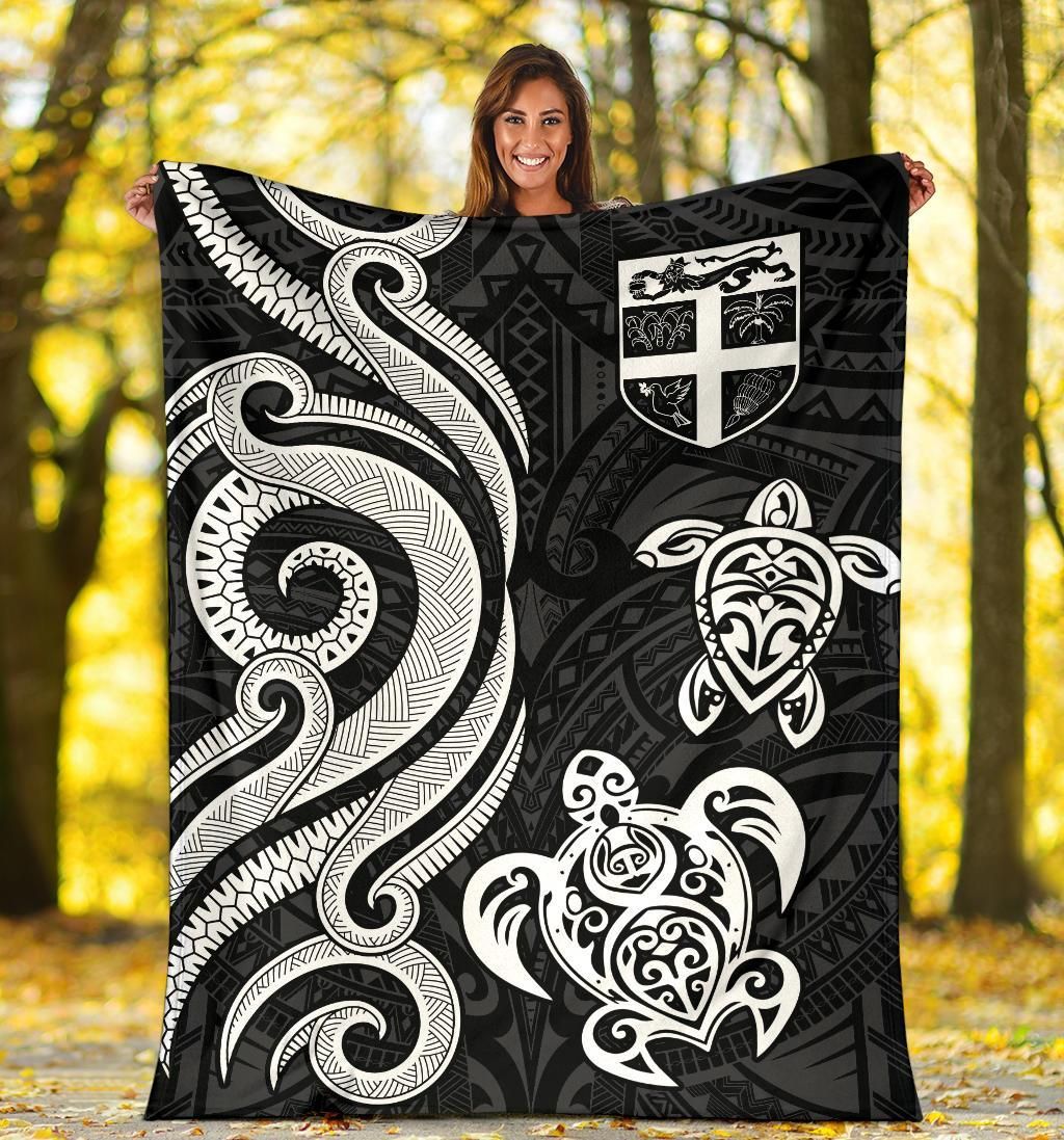 Fiji Polynesian Premium Blanket - White Tentacle Turtle-Myprintsy