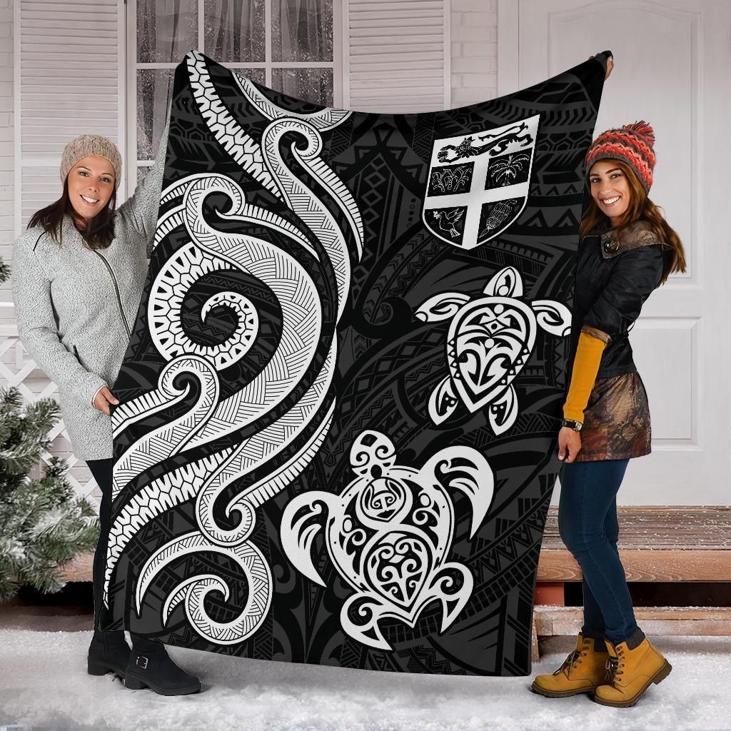 Fiji Polynesian Premium Blanket - White Tentacle Turtle-Myprintsy