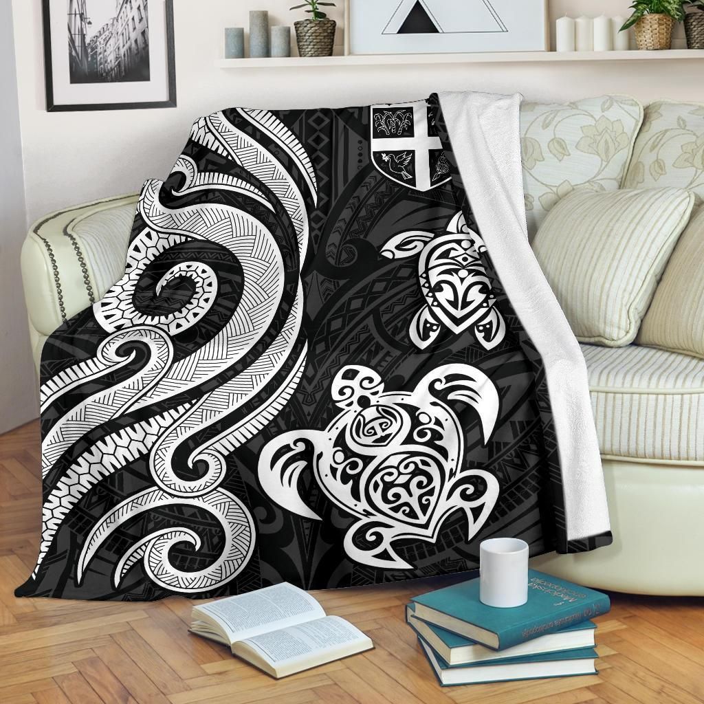 Fiji Polynesian Premium Blanket - White Tentacle Turtle-Myprintsy