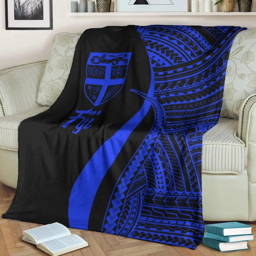 Fiji Premium Blanket - Blue Polynesian Tentacle Tribal Pattern-Myprintsy