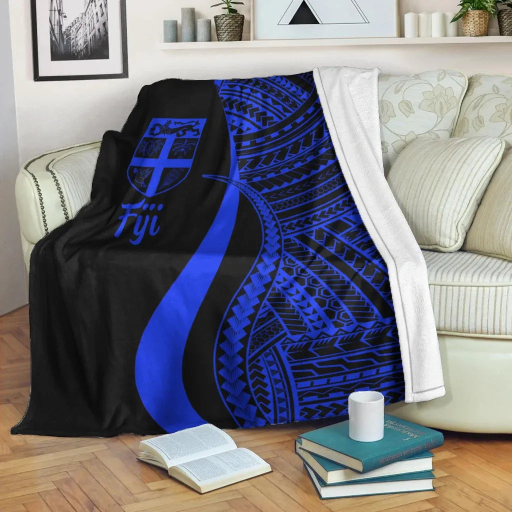 Fiji Premium Blanket - Blue Polynesian Tentacle Tribal Pattern-Myprintsy
