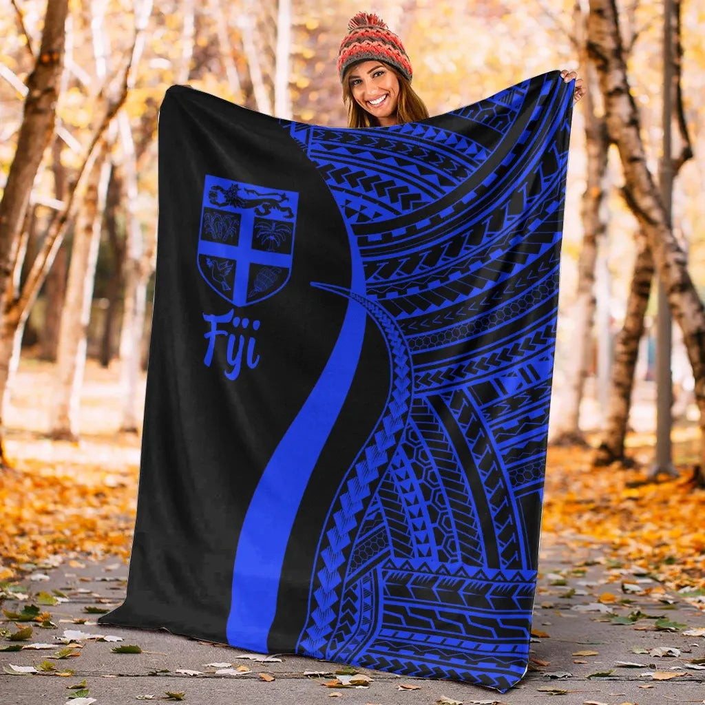 Fiji Premium Blanket - Blue Polynesian Tentacle Tribal Pattern-Myprintsy