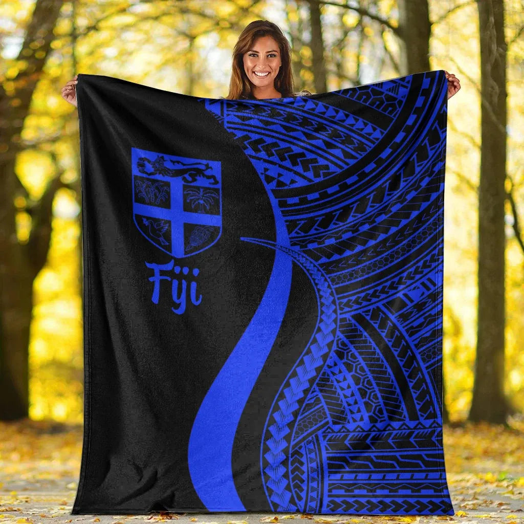 Fiji Premium Blanket - Blue Polynesian Tentacle Tribal Pattern-Myprintsy