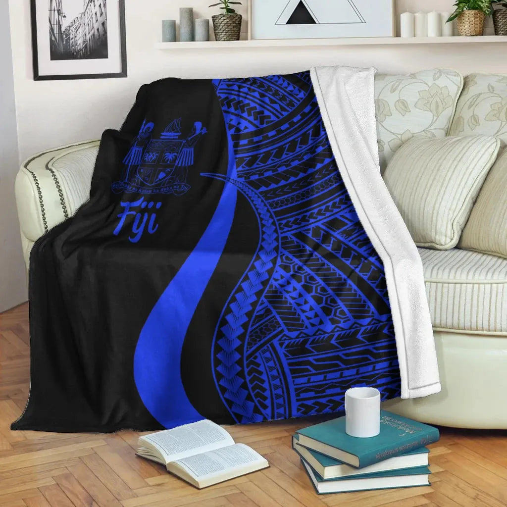 Fiji Premium Blanket - Blue Polynesian Tentacle Tribal Pattern Crest-Myprintsy