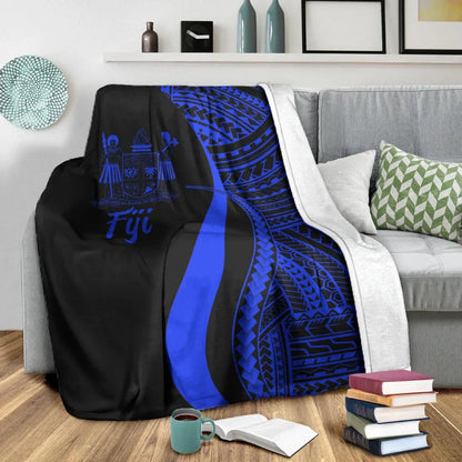 Fiji Premium Blanket - Blue Polynesian Tentacle Tribal Pattern Crest-Myprintsy