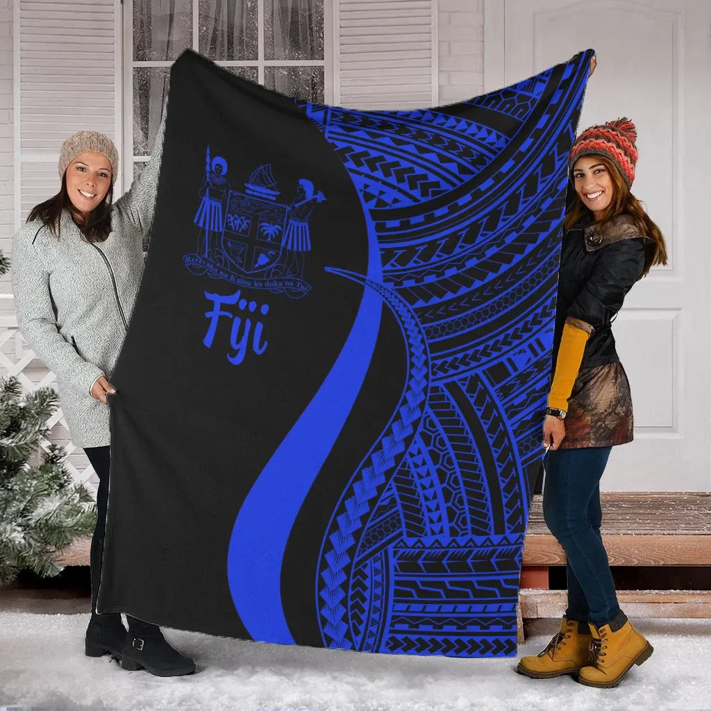 Fiji Premium Blanket - Blue Polynesian Tentacle Tribal Pattern Crest-Myprintsy