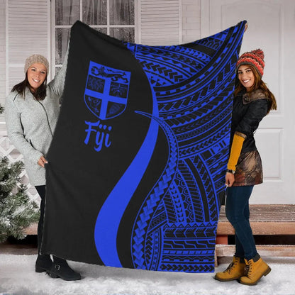 Fiji Premium Blanket - Blue Polynesian Tentacle Tribal Pattern-Myprintsy