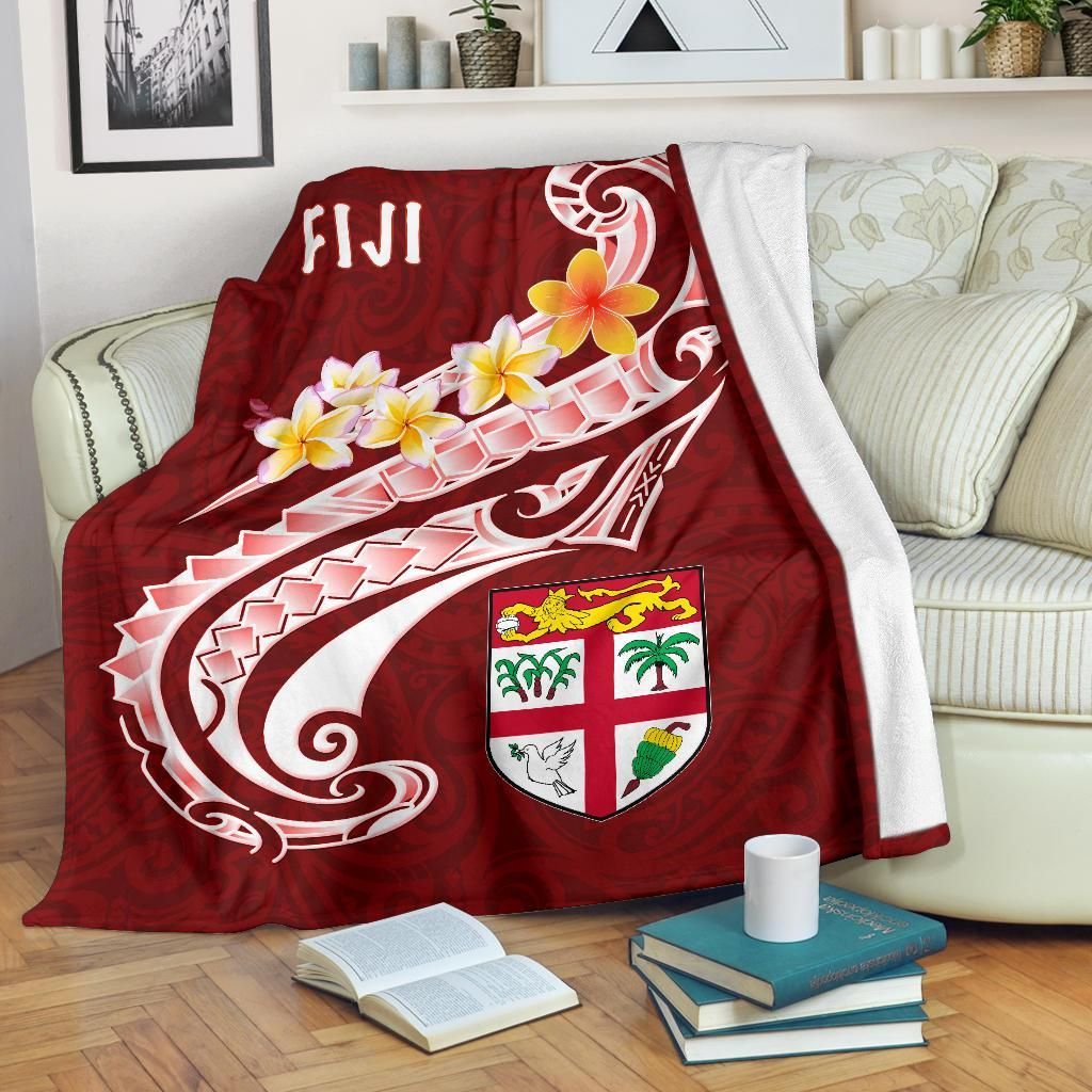 Fiji Premium Blanket- Fiji Seal Polynesian Patterns Plumeria (Red)-Myprintsy
