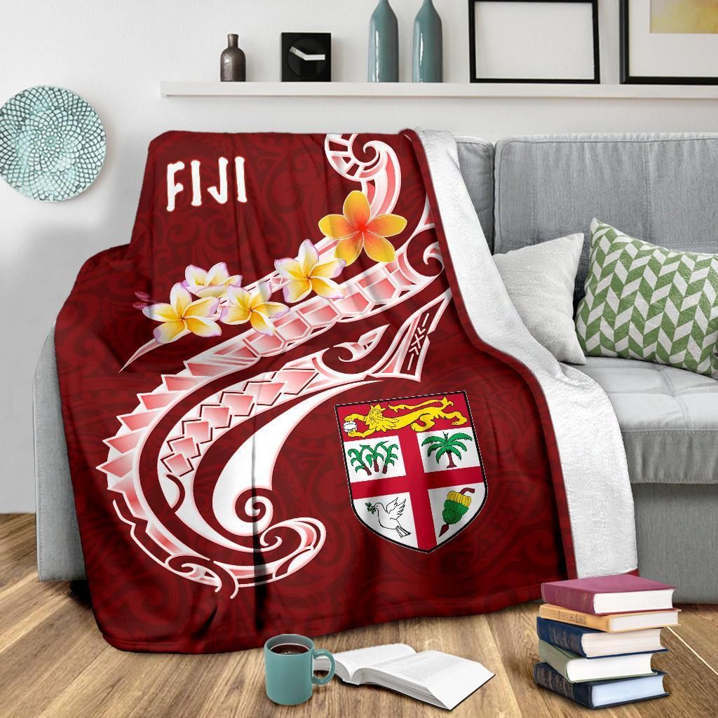 Fiji Premium Blanket- Fiji Seal Polynesian Patterns Plumeria (Red)-Myprintsy