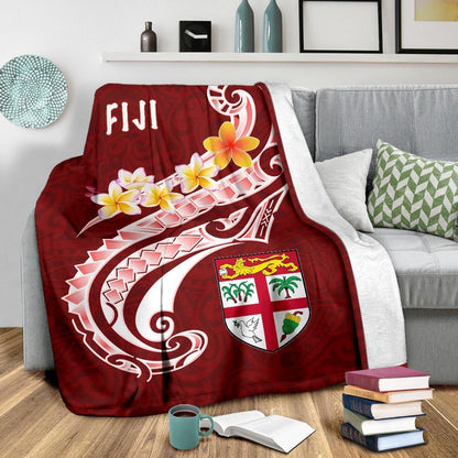 Fiji Premium Blanket- Fiji Seal Polynesian Patterns Plumeria (Red)-Myprintsy
