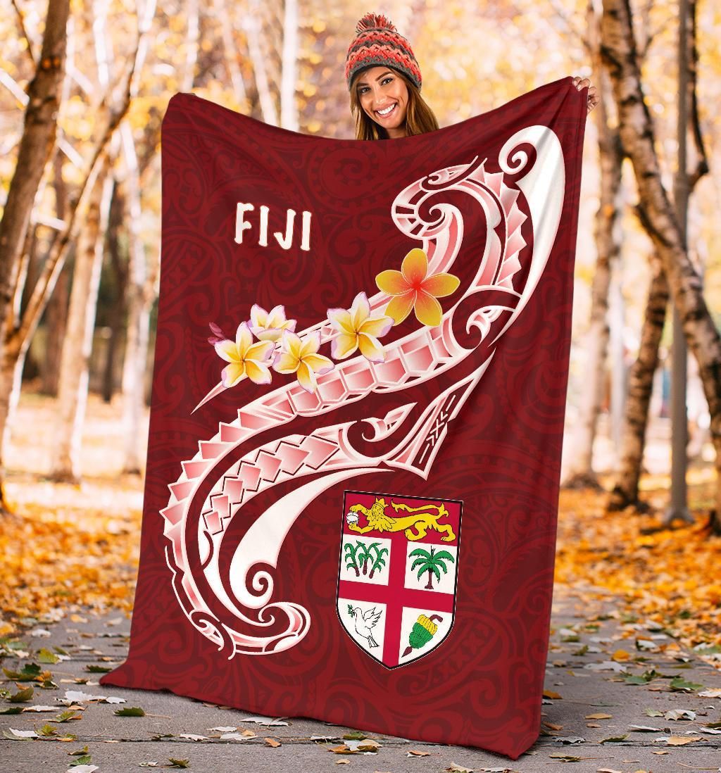 Fiji Premium Blanket- Fiji Seal Polynesian Patterns Plumeria (Red)-Myprintsy