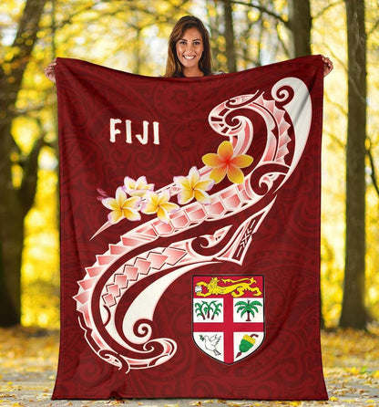 Fiji Premium Blanket- Fiji Seal Polynesian Patterns Plumeria (Red)-Myprintsy