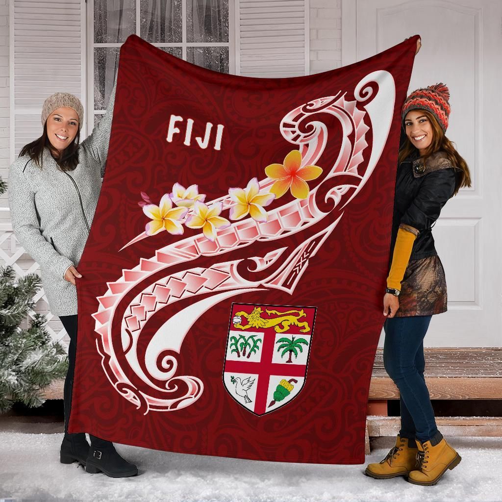 Fiji Premium Blanket- Fiji Seal Polynesian Patterns Plumeria (Red)-Myprintsy