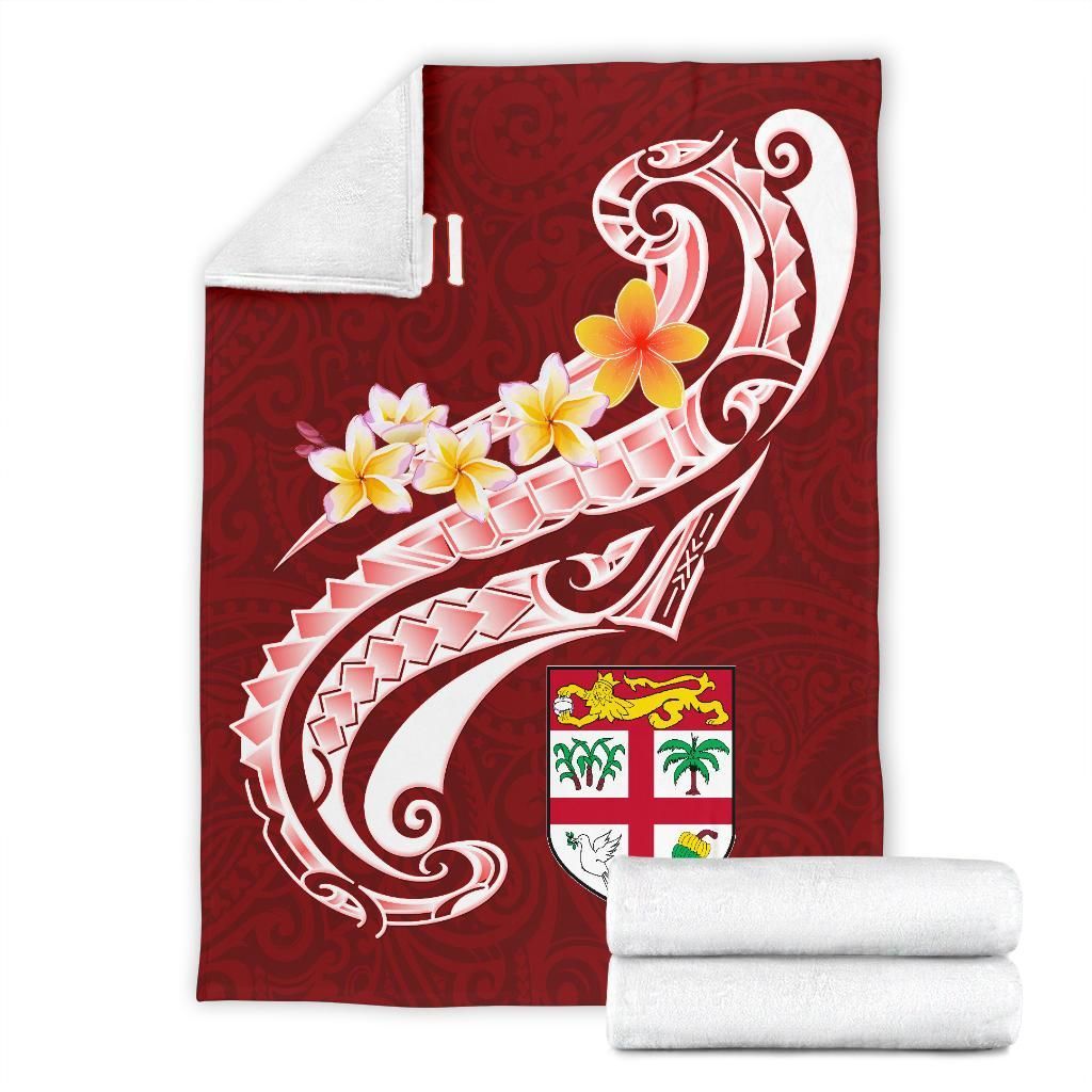 Fiji Premium Blanket- Fiji Seal Polynesian Patterns Plumeria (Red)-Myprintsy