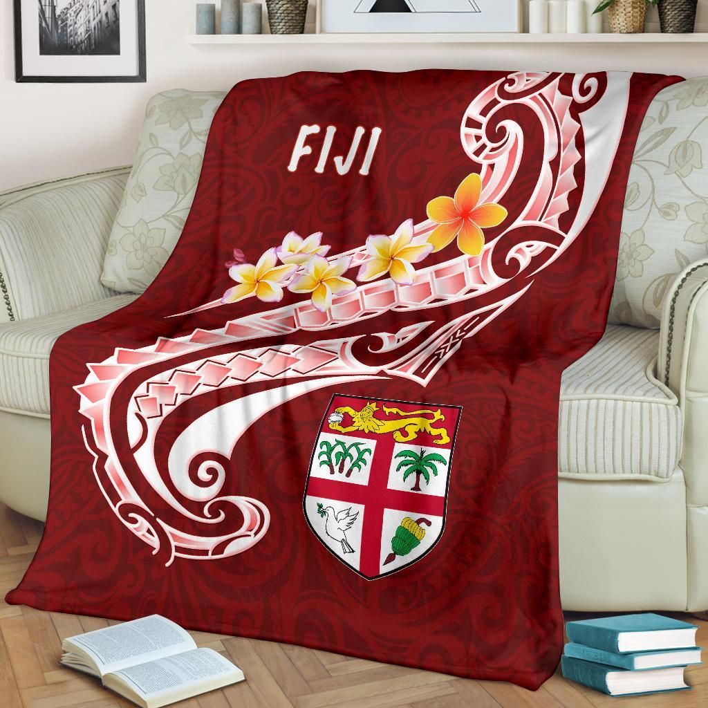 Fiji Premium Blanket- Fiji Seal Polynesian Patterns Plumeria (Red)-Myprintsy