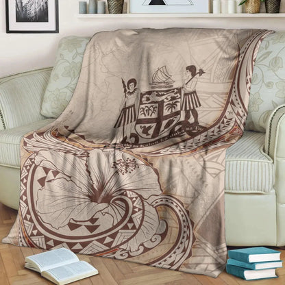 Fiji Premium Blanket - Hibiscus Flowers Vintage Style-Myprintsy