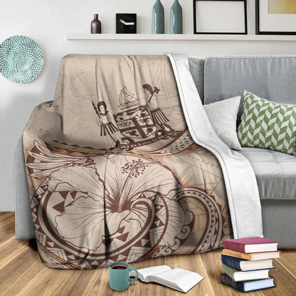 Fiji Premium Blanket - Hibiscus Flowers Vintage Style-Myprintsy