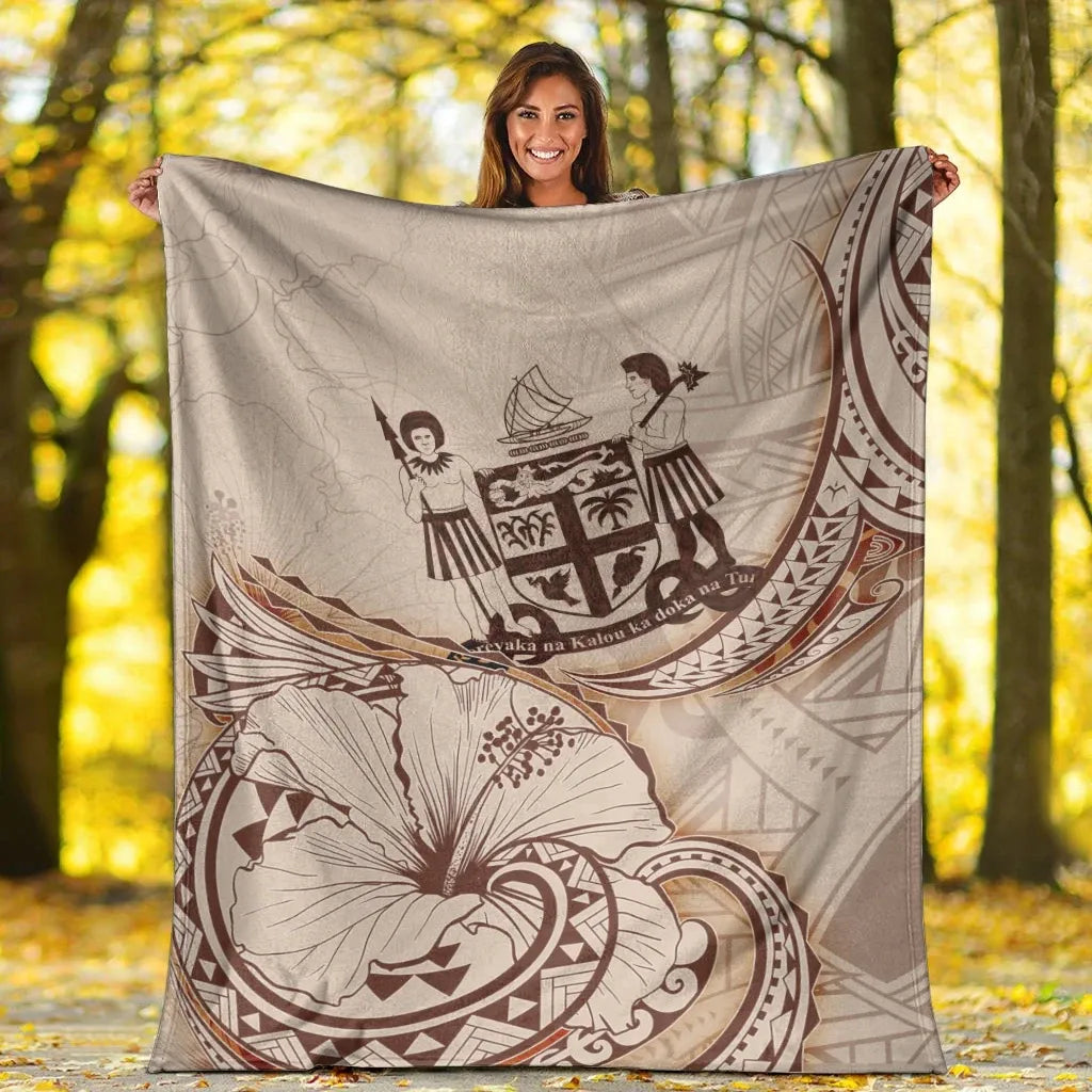 Fiji Premium Blanket - Hibiscus Flowers Vintage Style-Myprintsy