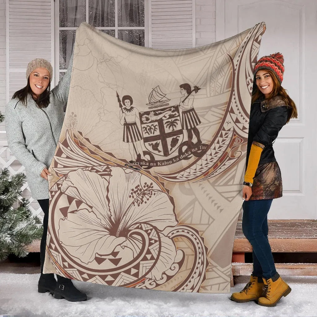 Fiji Premium Blanket - Hibiscus Flowers Vintage Style-Myprintsy