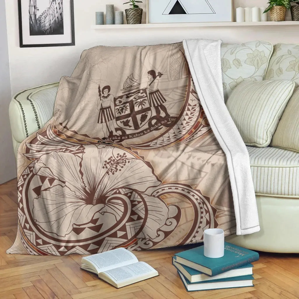 Fiji Premium Blanket - Hibiscus Flowers Vintage Style-Myprintsy