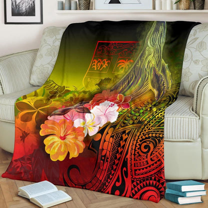 Fiji Premium Blanket - Humpback Whale with Tropical Flowers (Yellow)-Myprintsy