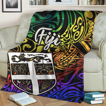 Fiji Premium Blanket - Rainbow Polynesian Pattern-Myprintsy