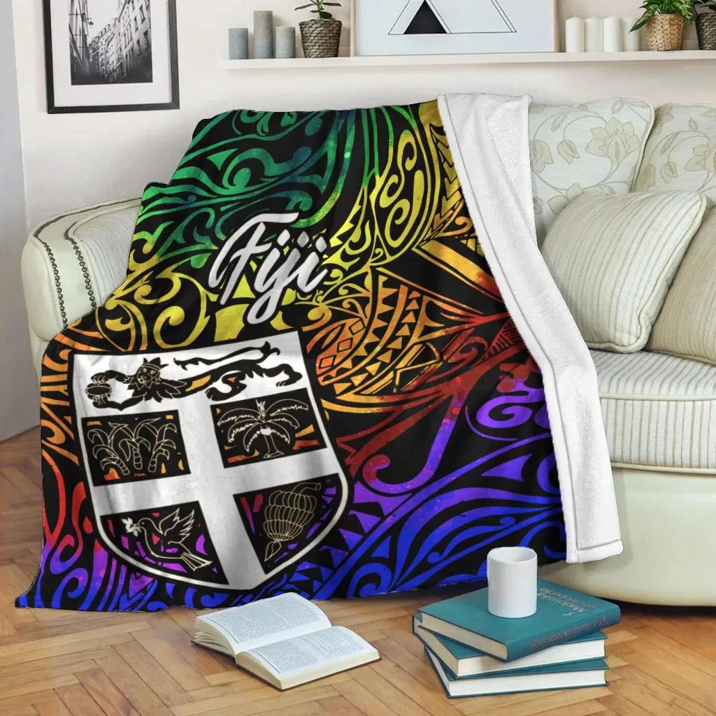 Fiji Premium Blanket - Rainbow Polynesian Pattern-Myprintsy